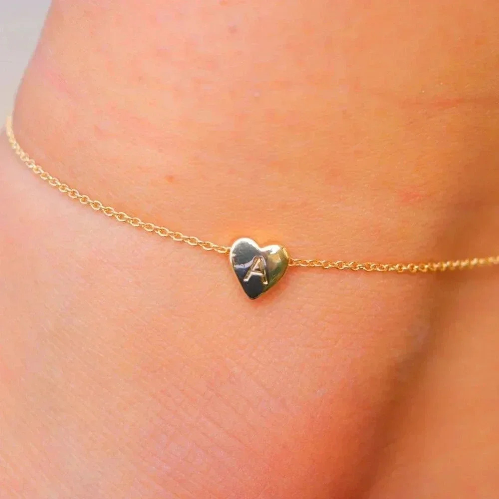 ❤️HEART CHARM PERSONALIZED CUSTOM DAINTY GOLD INITIAL ANKLET GIRL TEEN,ELDM22225 - Picture 5 of 14